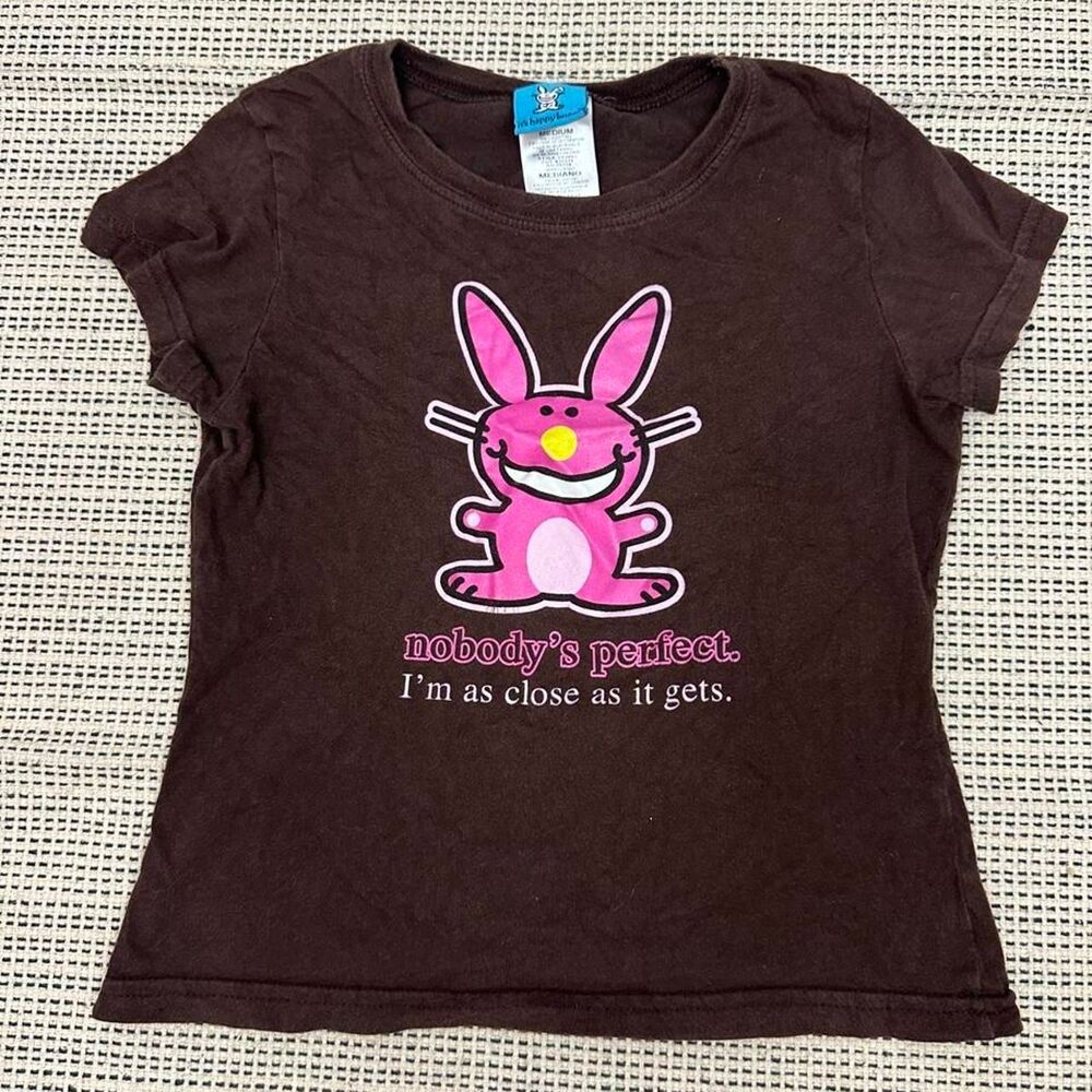 Y2K Girls Happy Bunny Brown Graphic TShirt